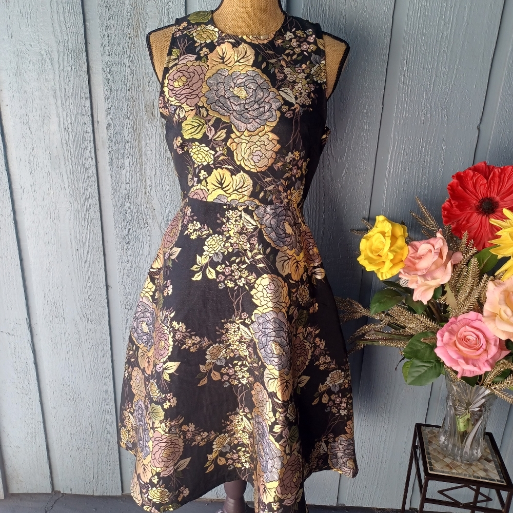 AX PARIS Black Dress With Beautiful Golden Flowers
